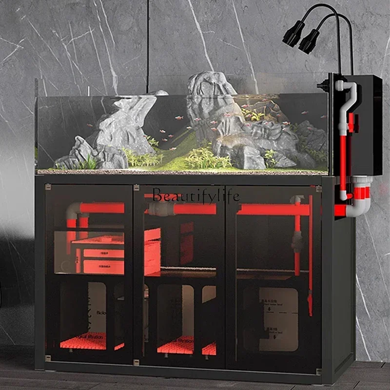 

LD33Fish Tank Aquarium Bottom Filter Ultra-White Glass Backpack Side Overflow Inner Package Ecological Aquarium