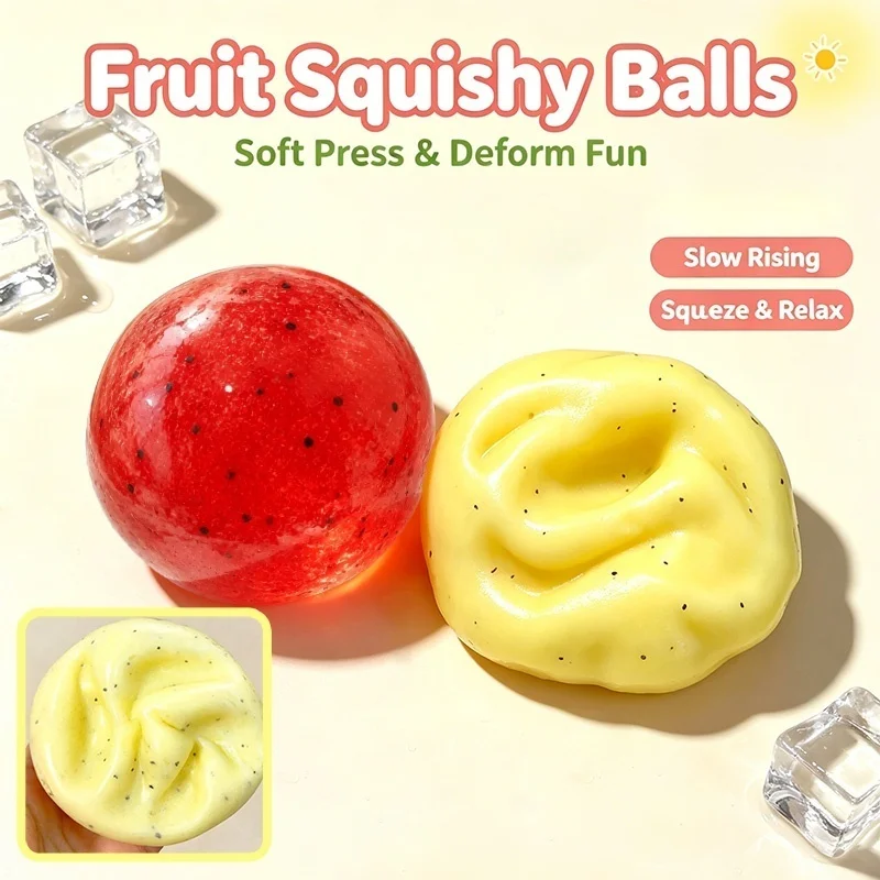 Jouets souples et moelleux en forme de pastèque et de pomme de terre, avec son de sable craquant, balles anti-stress pour le soulagement de l'ADHD, du stress et de l'anxiété, cadeaux ronds