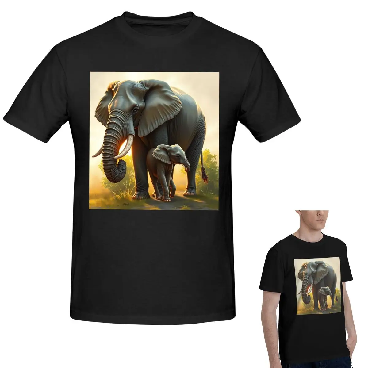 

Футболка из 100% хлопка A Majestic Elephant With Her Baby Elephant, мужская классическая футболка большого размера, мужские рубашки с круглым вырезом, топы S-6XL