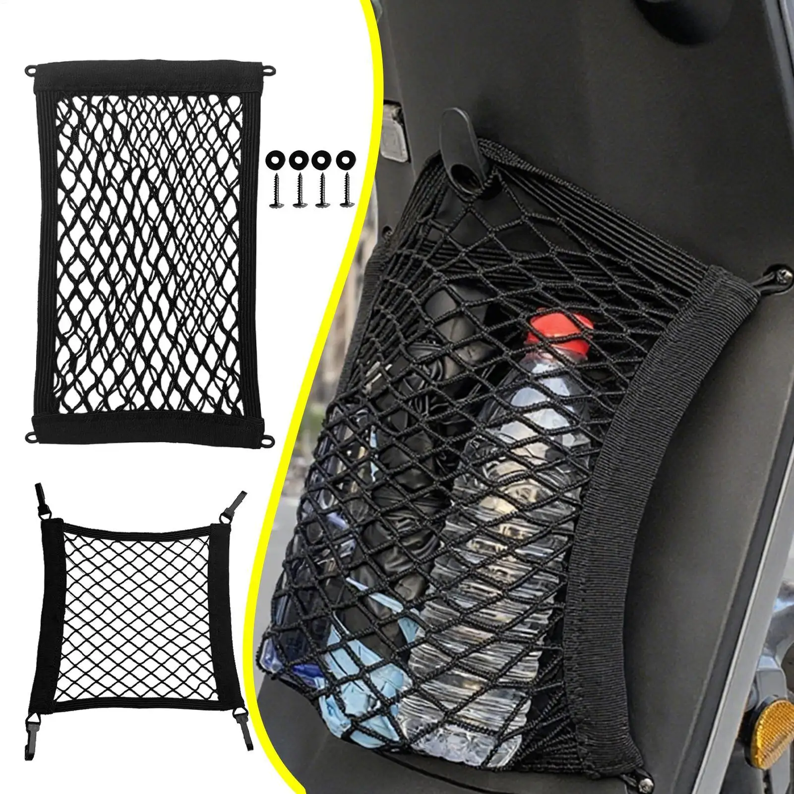 Motorcycle Cargo Net Stretch Net Heavy-Duty Elastic Mesh Cover with Quick-Release Holder Basket Carrier for Pickup SUV Luggage