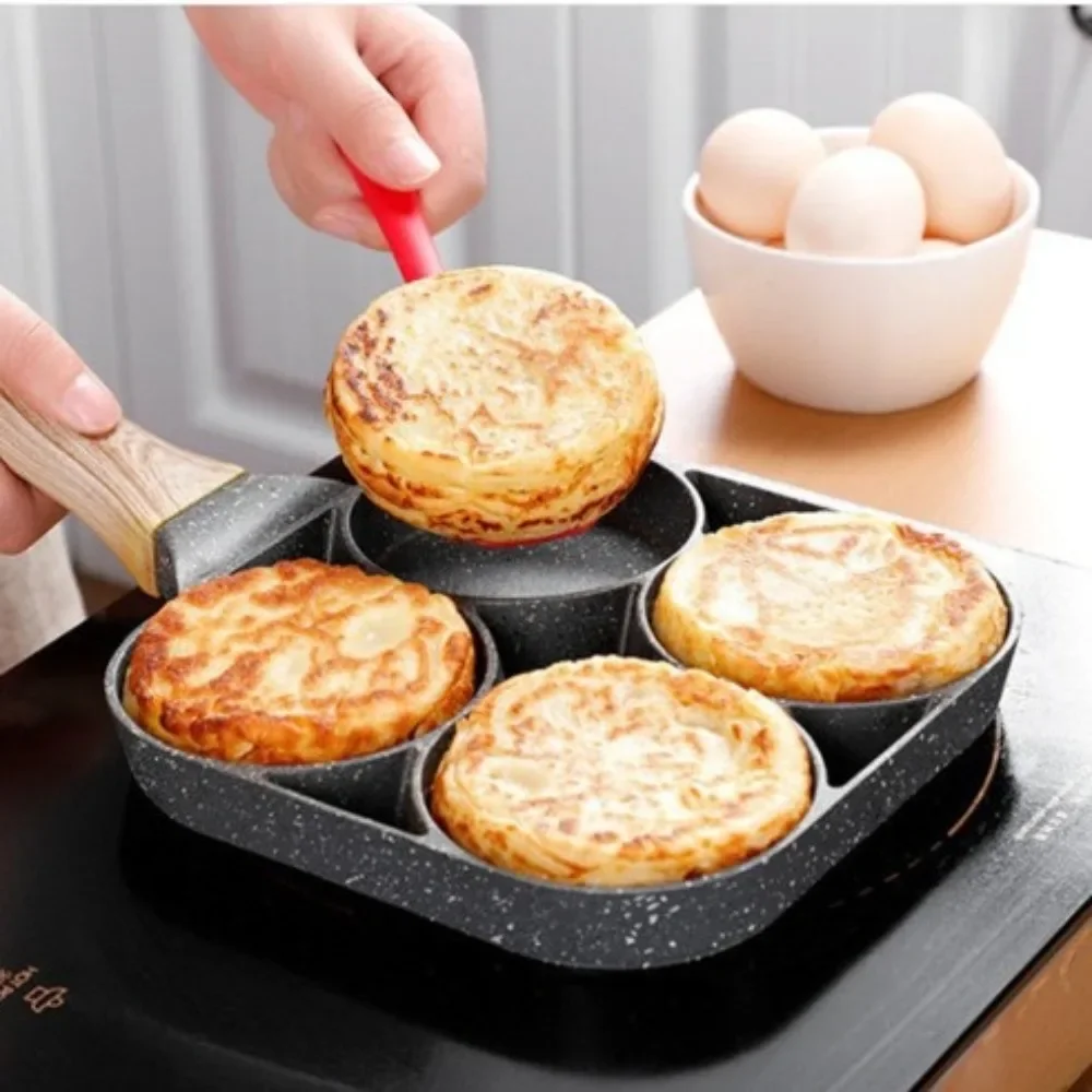 Four Hole Frying Pan Flat Bottom Non Stick Egg Dumpling Pot Hamburger Waffle Fry Pans Fried Food Non-Stick Cooking Utensil