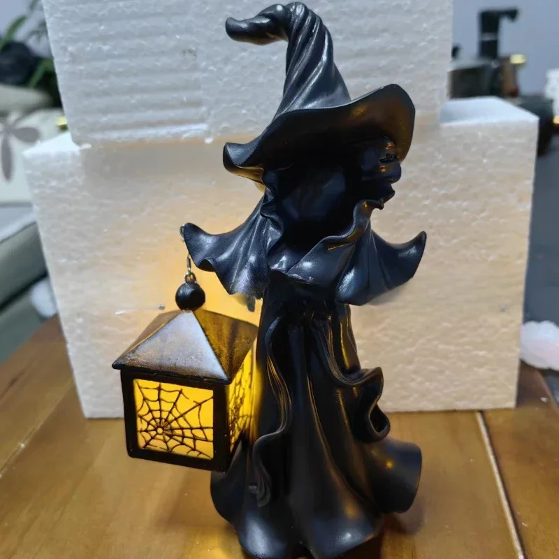 Halloween Lantern Witche Ghost Figure Desktop Model Sculpture Ornaments Home LED Decoration Design Terrifying Atmosphere Gift