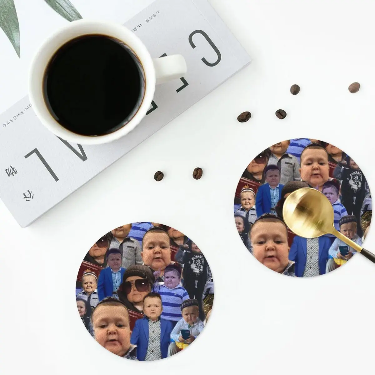 Hasbulla Collage Coasters Kitchen Placemats Waterproof Insulation Cup Coffee Mats For Decor Home Tableware Pads Set of 4