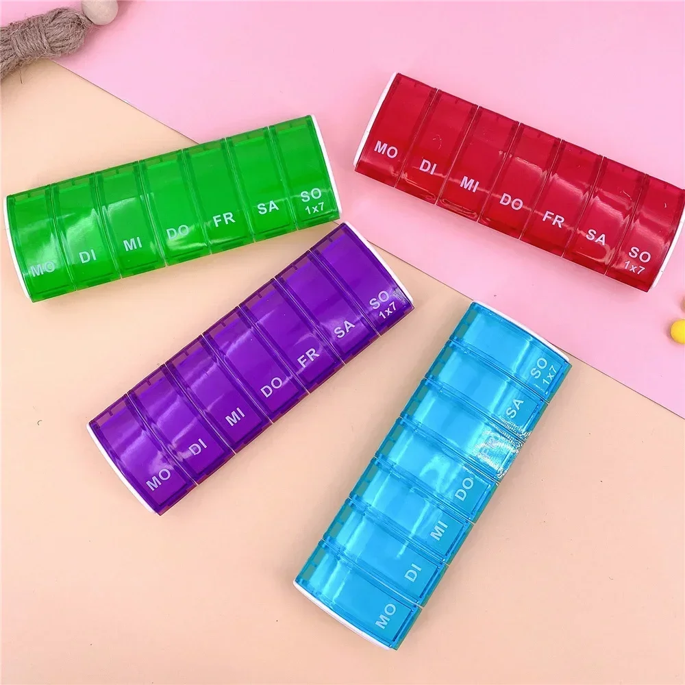 1PC portatile 7 giorni settimanali tablet pillola scatola di medicinali supporto organizzatore di immagazzinaggio contenitore custodia portapillole divisori