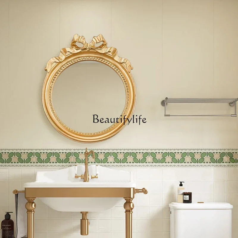 

ld14 French Classical Round Makeup Mirror Wall-Mounted Bathroom Retro Bathroom Mirror