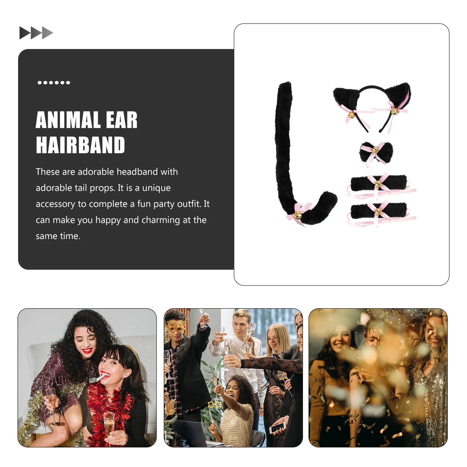 Zestaw Uszy Zwierzęcia Opaska na Głowę i Ogon Kostium dla Dzieci Rekwizyt Dekoracyjny na Urodziny Boże Narodzenie Cosplay Festiwal Opaski do Włosów Ozdobne