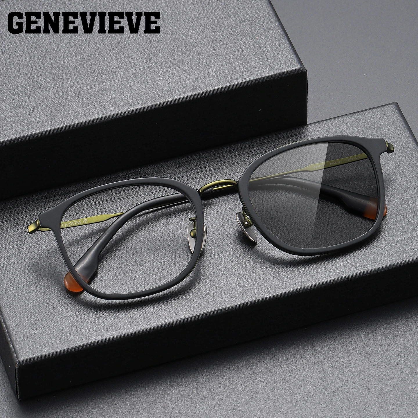 

GENEVIEVE Ultralight Pure Titanium Geometric Design Men's Photochromic Anti-Blue Light Reading Glasses Customizable Prescription