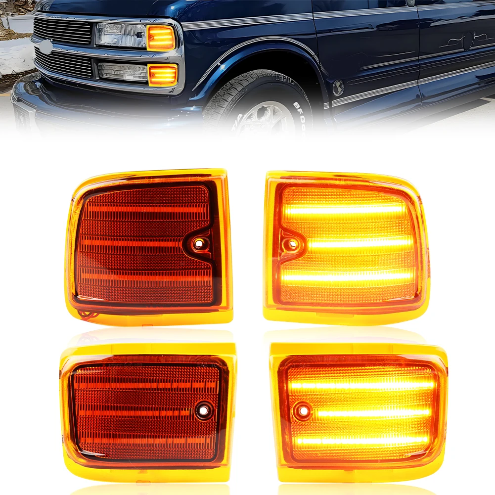 4 stuks voorste bovenste & onderste zijmarkeringslicht richtingaanwijzer met LED voor 1996-2002 Chevrolet Express bestelwagen 1500 2500 3500 bestelwagen