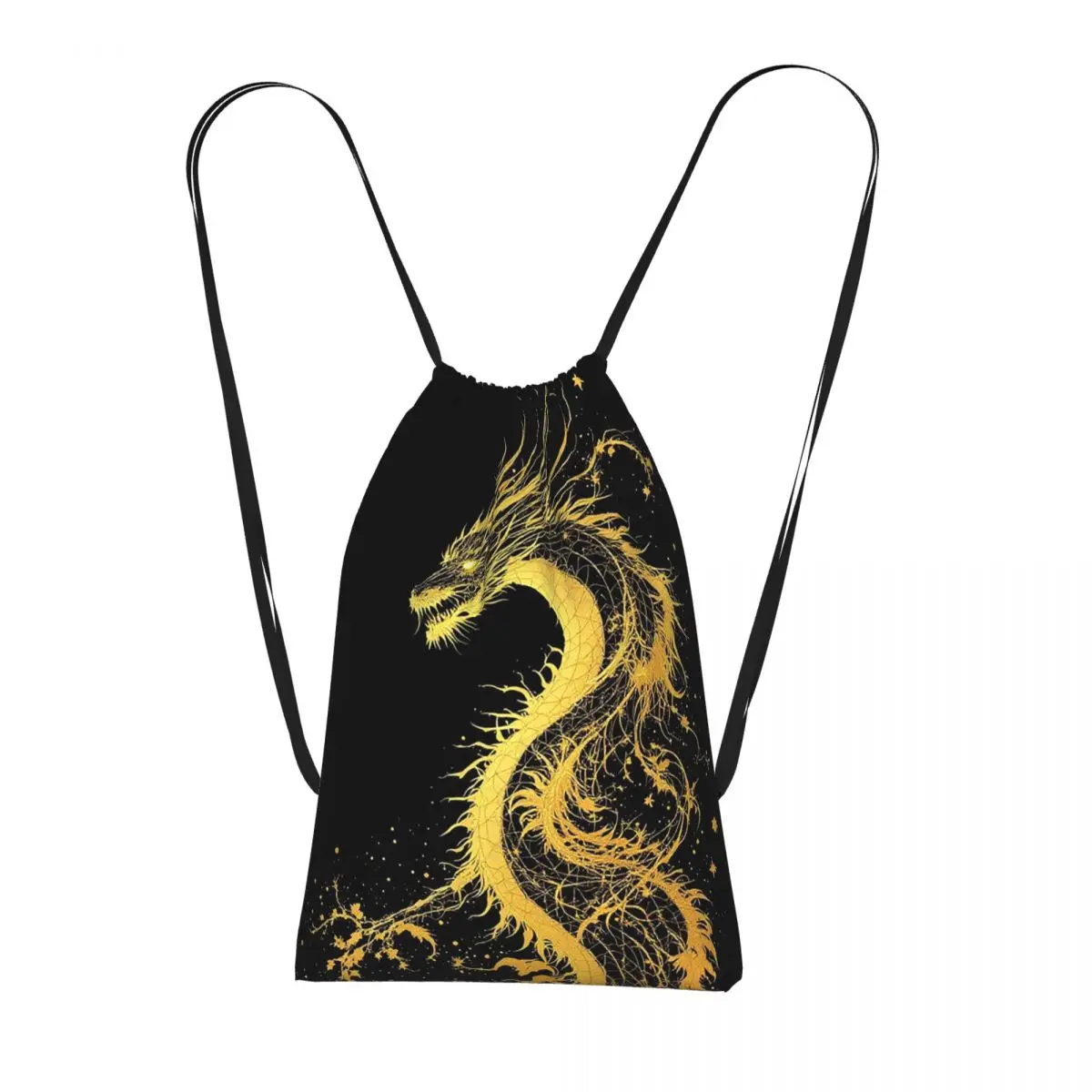 Golden Dragon Pattern Backpacks Portable Drawstring Bags Shoes Bag Book Bags for Man Woman Students