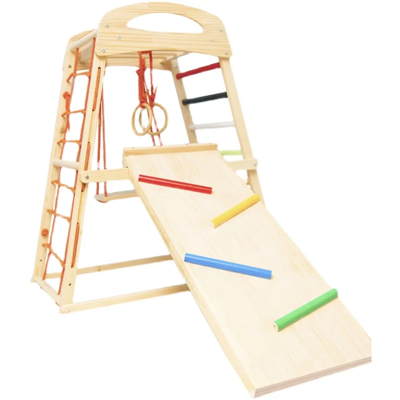 Montessori Wooden Climb Frame with Slide, Kids Indoor Playground Toy, Fun Activity Adventure Exercise Climb Slide Play