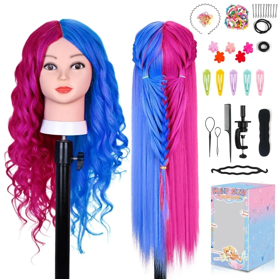 رأس عارضة أزياء مع 60 شعر بشري حقيقي لتدريب التجميل: 26 رأس دمية مع حامل طاولة مثالي لممارسة تصفيف الشعر