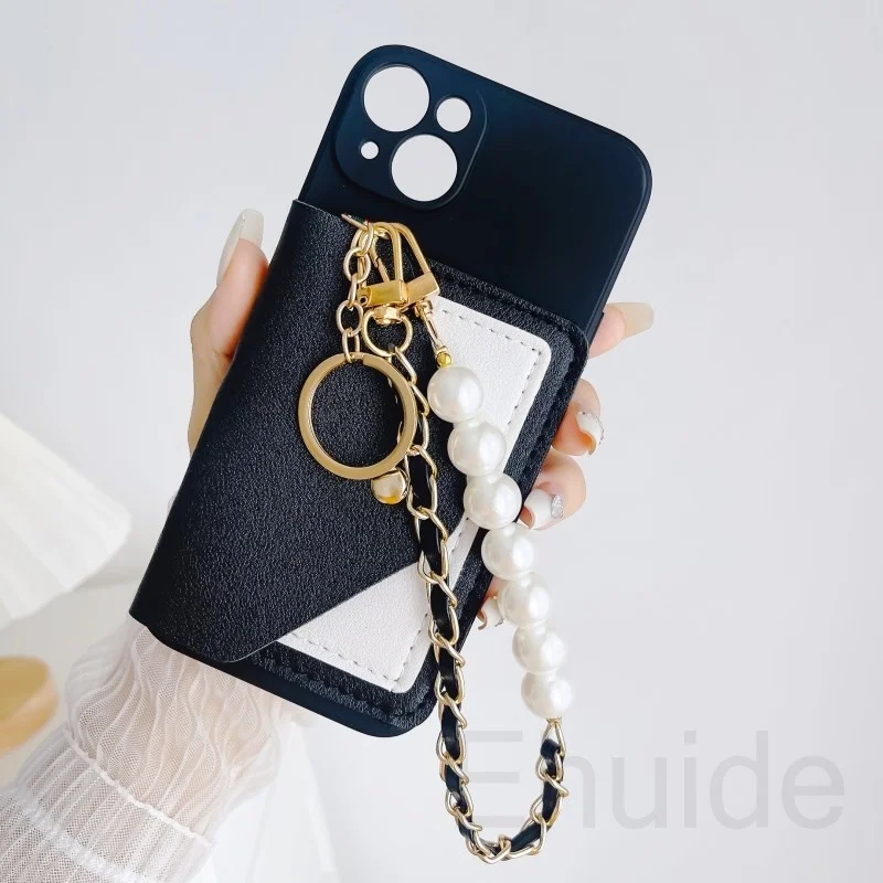 Parel Armband Case voor Samsung Galaxy S25 Ultra S24 FE S23 Plus S25 Rand A36 A16 Lederen Portemonnee Kaart Korte Band siliconen Cover