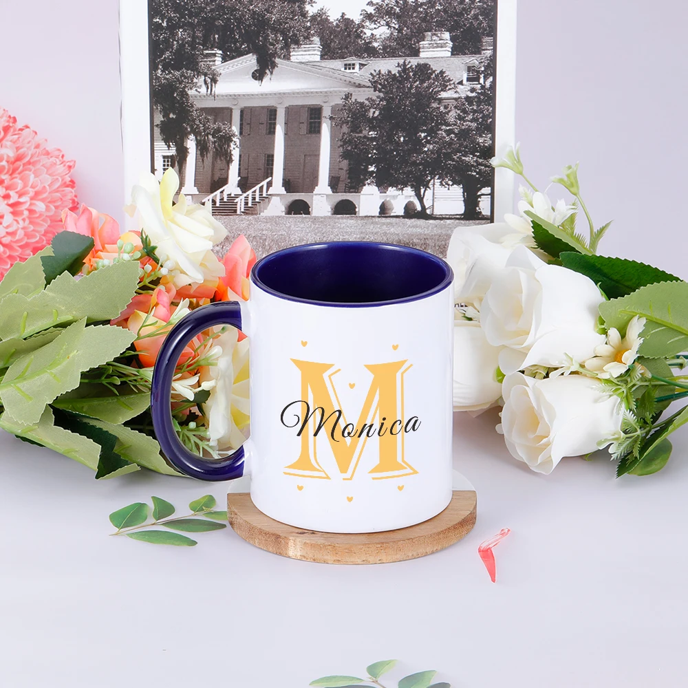 Tazas personalizadas con nombre inicial, taza de té, café, jugo, novia, dama de honor, día de la madre, regalos de cumpleaños para ella