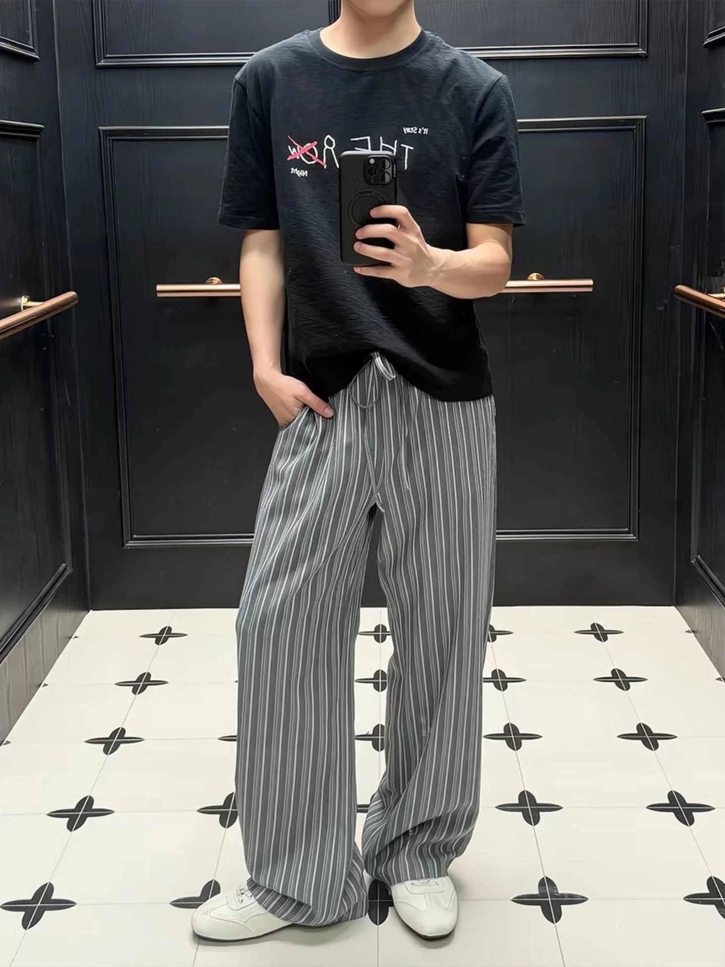 Gray Zero Skin Feel Striped Casual Pants Men's Summer American Drape Loose Wide Leg Pants Relaxed Feel Couples Long Pants