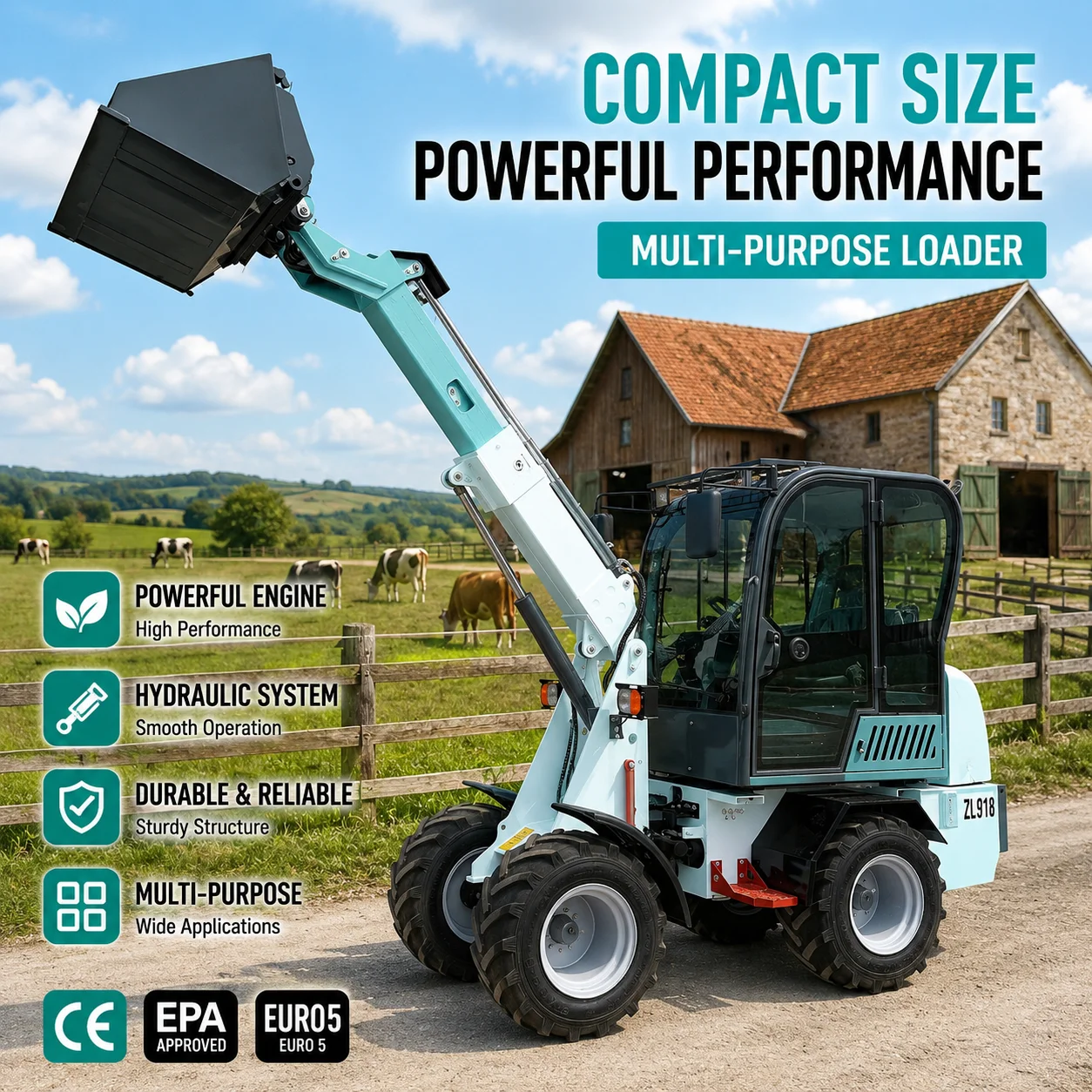 ZL918X Telescopic Arm Wheel Loader 0.8 Ton Mini Loader for Farm Construction Work