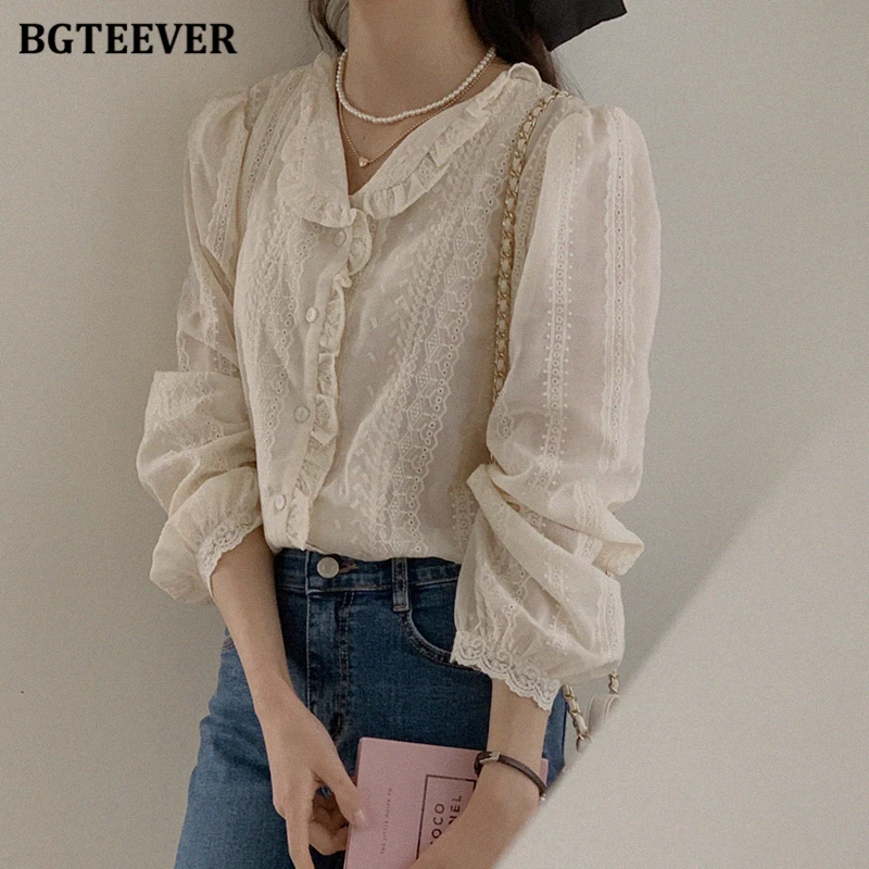 BGTEEVER Chic Spring Summer Fashion Lapel Women Solid Shirts Tops Casual Long Sleeve Loose Female Single-breasted Blouses