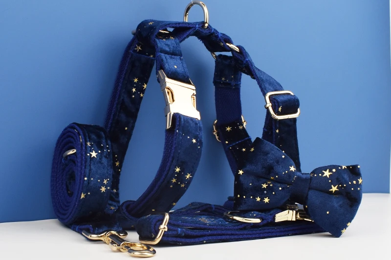 Luxus Mode Haustier Zubehör benutzer definierte Design Logo schwarz unten Blume Sublimation Hunde halsband Leinen Geschirr Bogen Set star01 – Detail 8