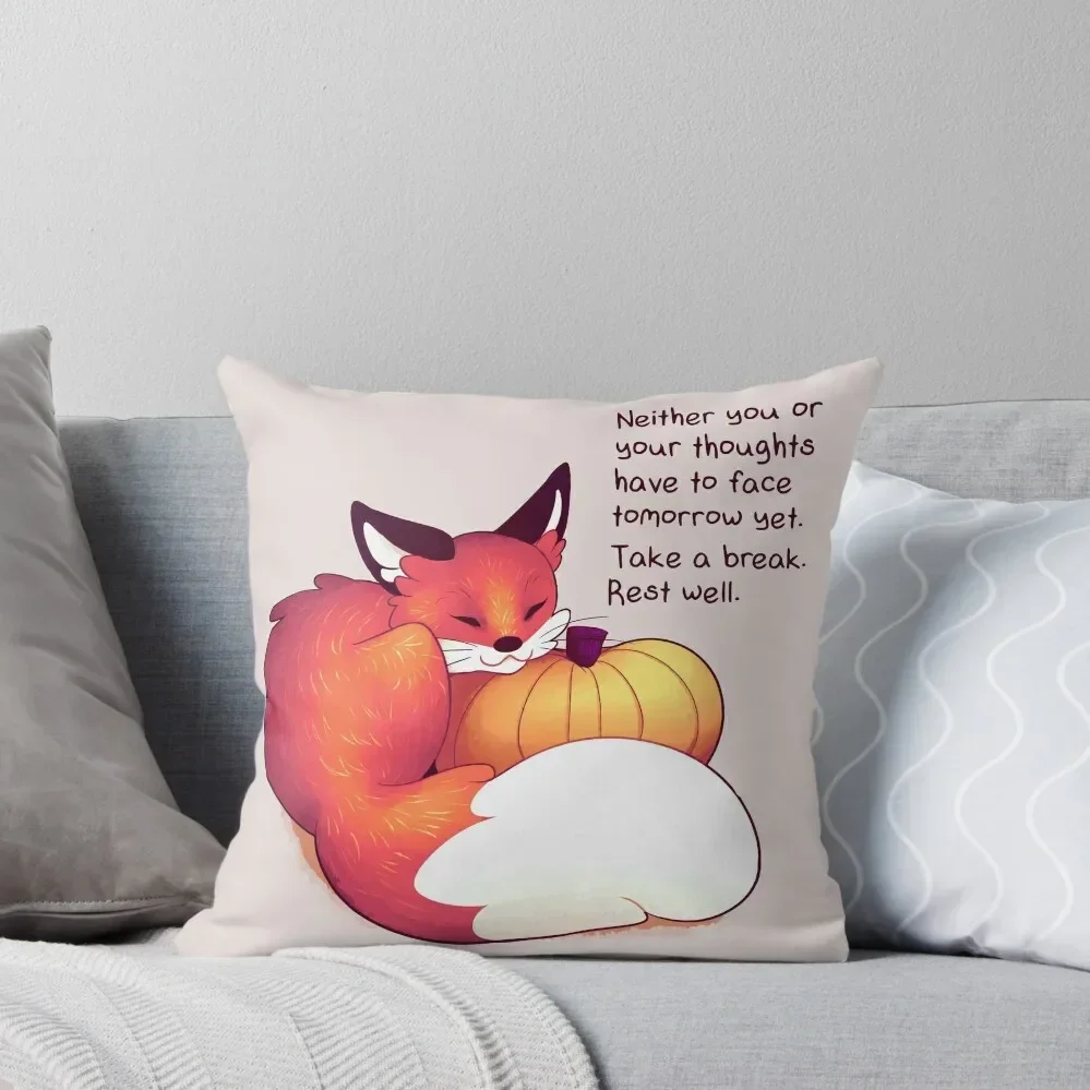 Take a break. Rest well. Fox and Pumpkin Throw Pillow pillow cover christmas Pillow