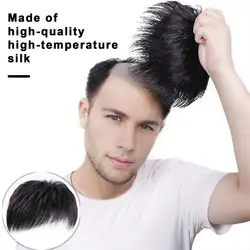 Men Short Straight Hairpiece with Bangs BaldSpots Gray Hair Coverage High Temperature Fiber Male Black Synthetic Hair Wig
