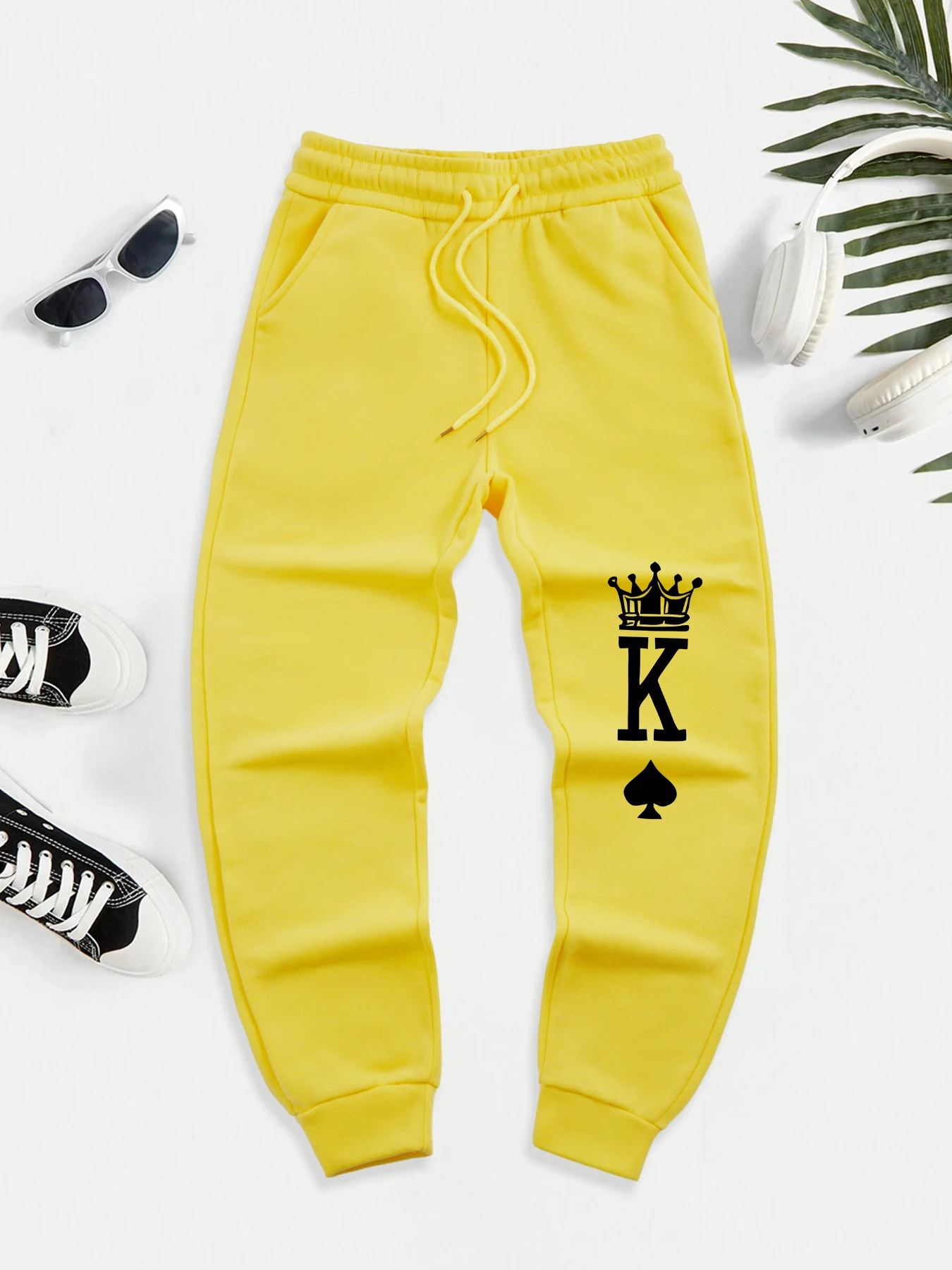 

Мужские спортивные штаны с буквенным принтом Crown K, брюки с карманами на шнурке, повседневные винтажные модные брюки, удобные флисовые мужские спортивные штаны