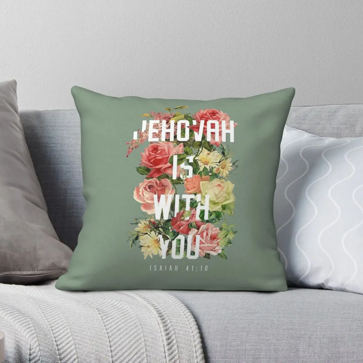 Isaiah 41:10 Floral Square Pillowcase Polyester Linen Velvet Printed Zip Decor Home Cushion Cover