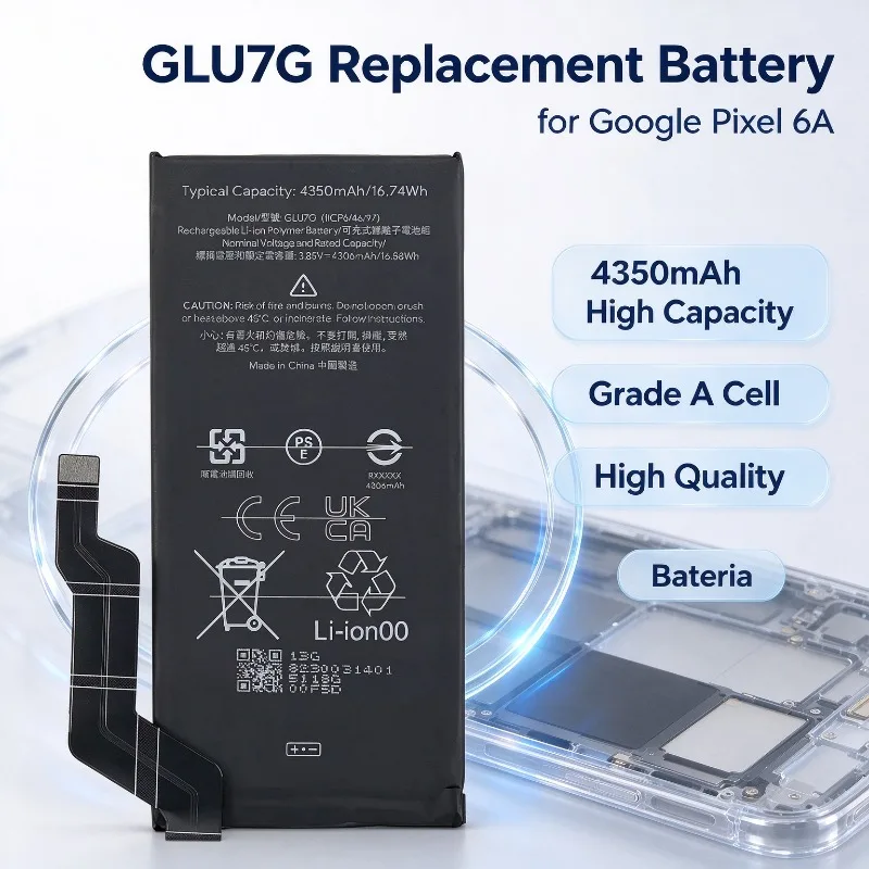 GLU7G Replacement Phone Battery for Google Pixel 6A High Quality High Capacity Grade A Cell Battery with Repair Tools