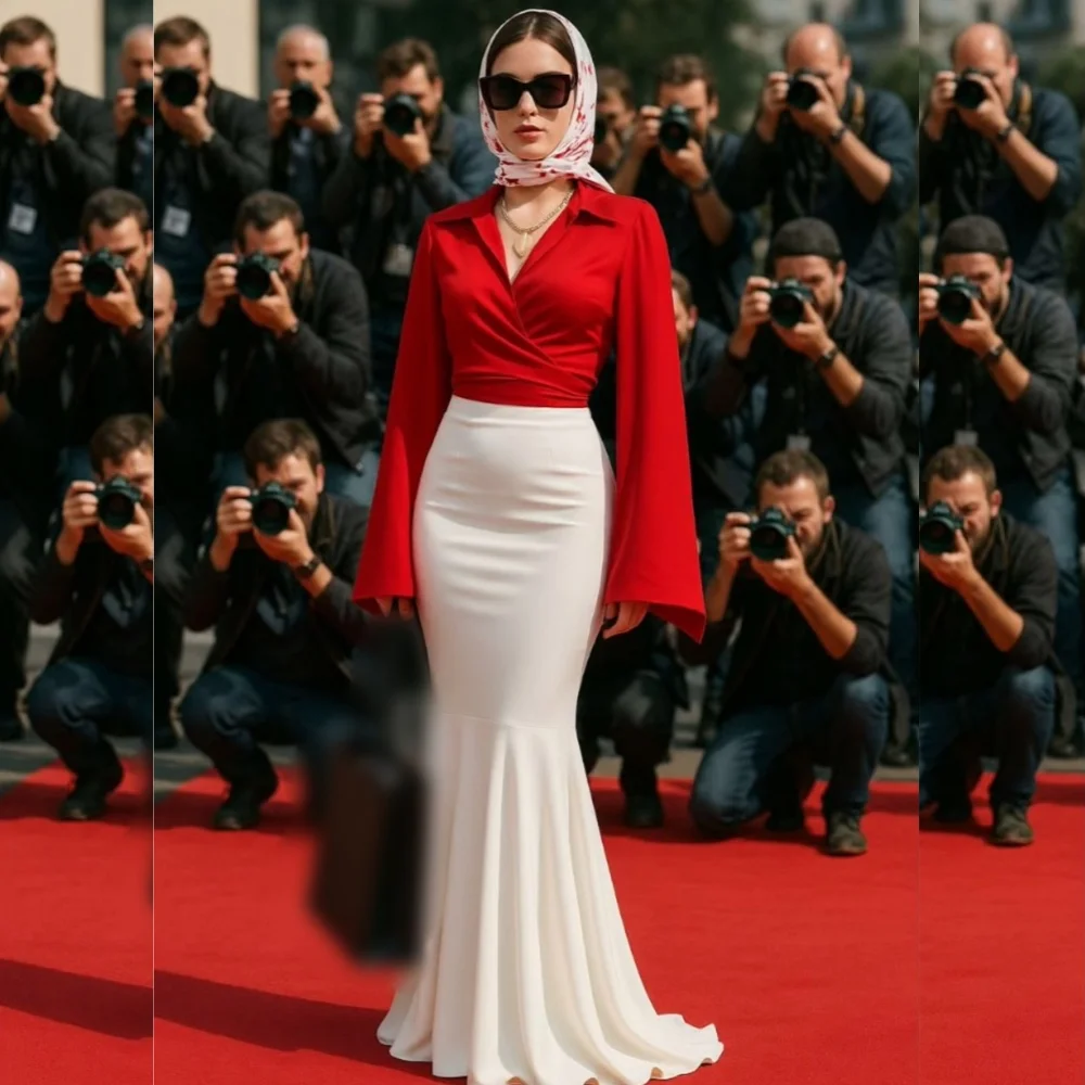 

Customized Intricate Matching Jersey Pleat Trumpet V-neck Long Dresses Bespoke Occasion Pastrol Unisex