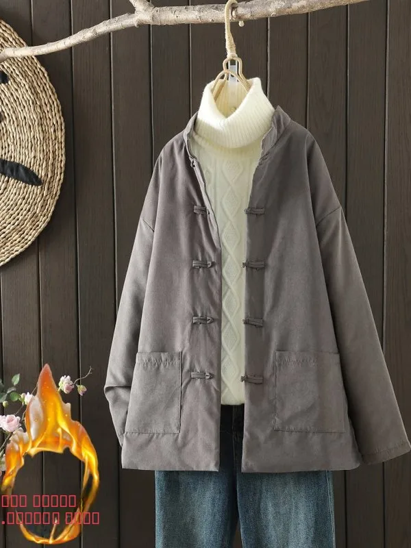 

Loose Cotton Jaet Women's Faion Artistic Retro Sle Buttoned Cotton Padded Coat Winter New Arrival Tagl Commute Sle