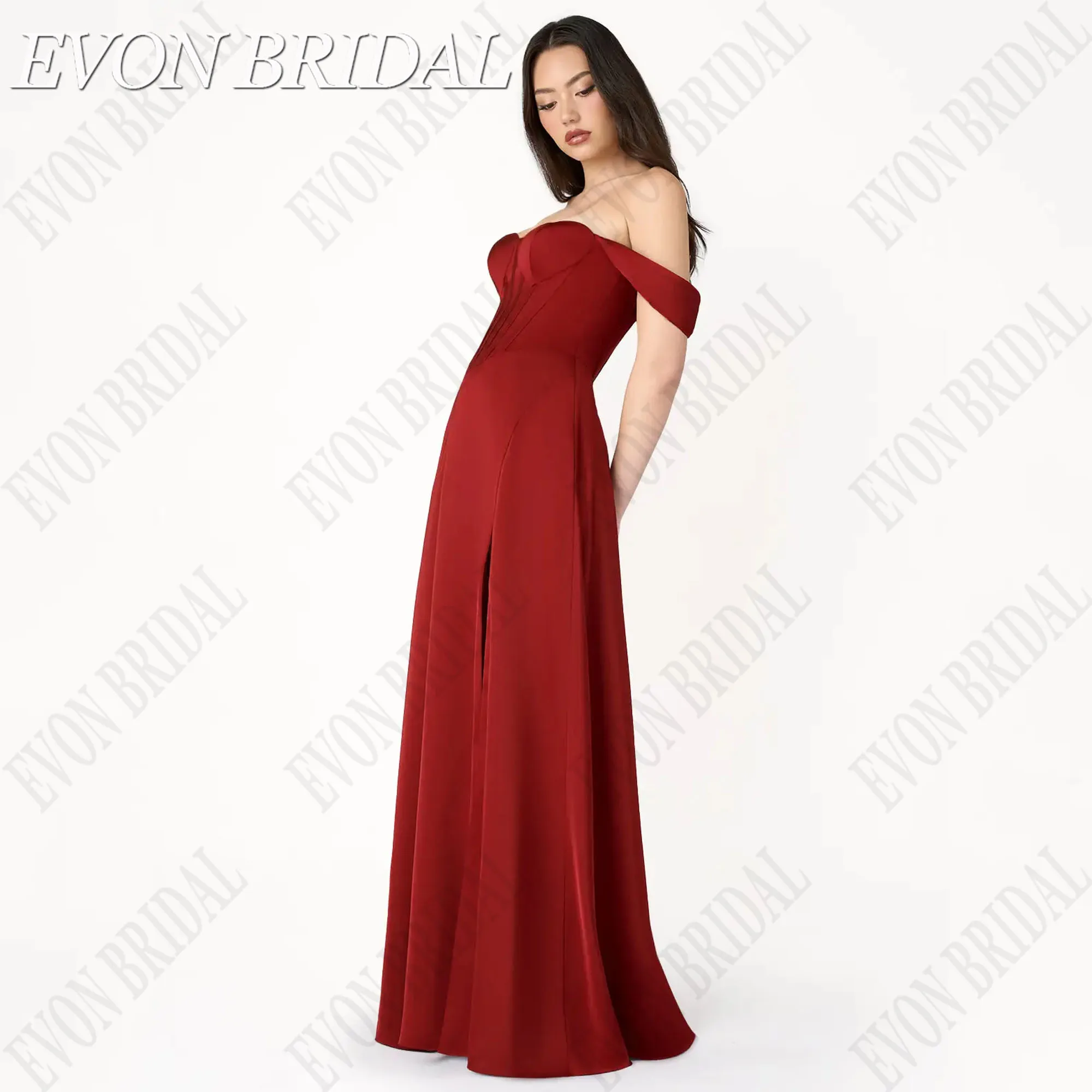 EVON BRIDAL Celebrity Red Carpet Dresses Sweetheart Off Shoulder Formal Occasion Gowns A-Line Side Slit Satin Lace Up Customized