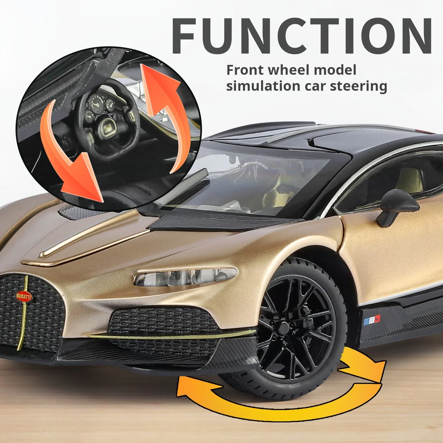 Scala 1:24 Simulazione Bugatti tourbillon Pressofuso in lega Modello di auto d'epoca Suono Luce Tirare indietro ragazzi giocattolo Regalo per bambini
