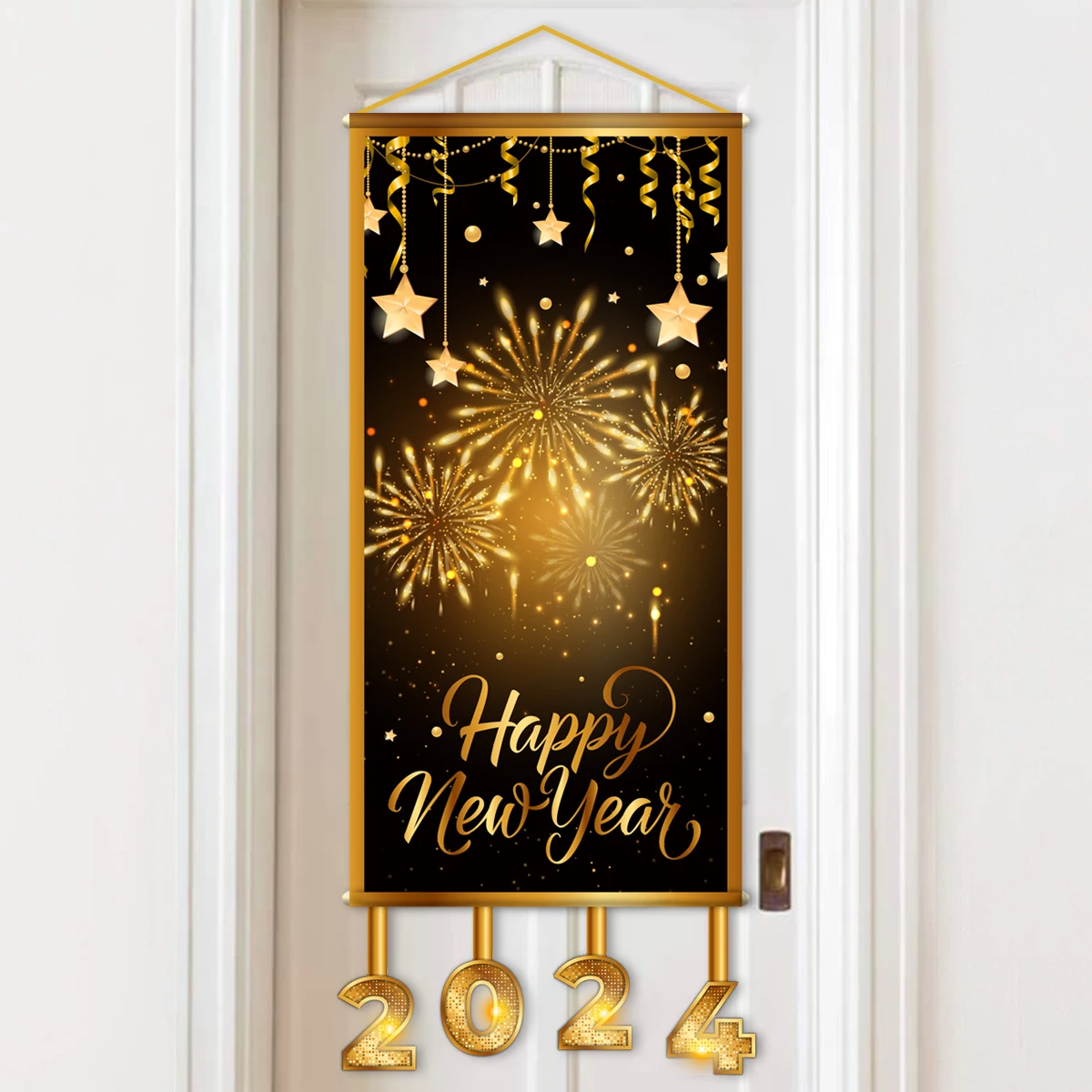 2024 New Year Tablerunner Black Gold Backdrop Christmas New Year Party Decoration Happy New Year Navidad Xmas Party Supplies