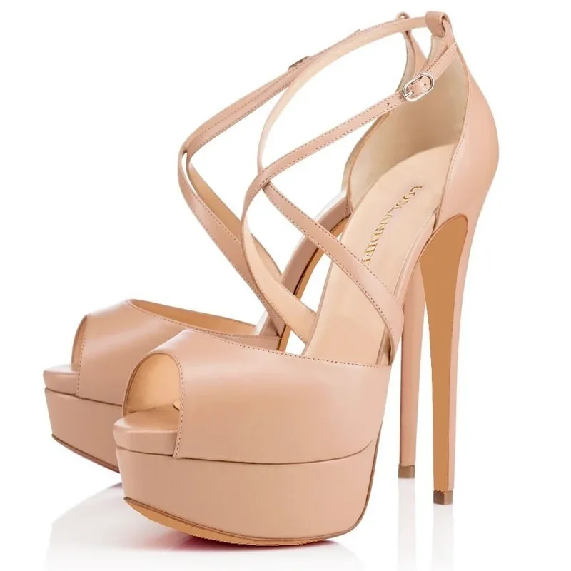 

High Heels Sandals Pump Leather Platform Women Pumps Nightclub Sandal Ultra Fashion Bride Shoes 14cm Super