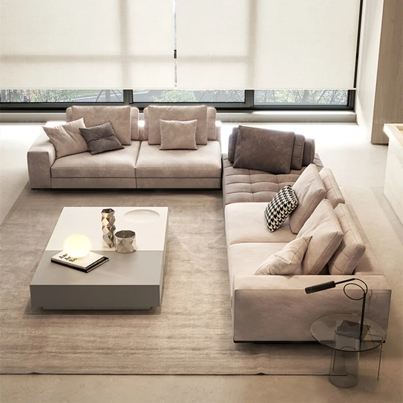 

Italian fabric sofa Internet celebrity minimalist living room size Modern sofa corner combinati