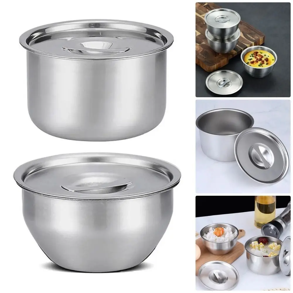 Stainless Steel Rice Bowl With Lid Soup Bowl Steamed Rice Bowl Anti-Scalding Child Small Bowl Korean Cuisine Kitchen Tableware