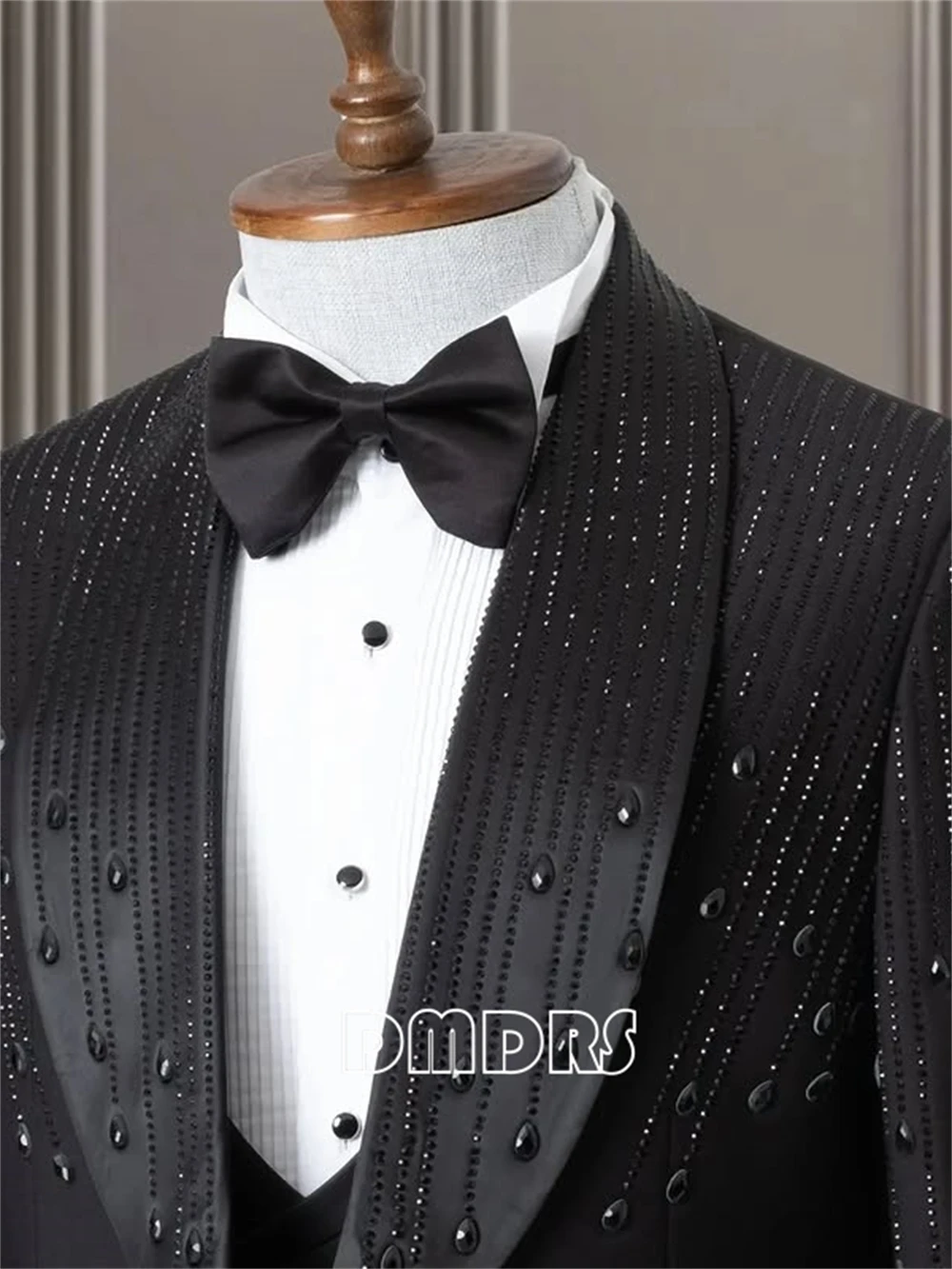 Premium Handmade Men's Suit - Luxury Tailored 3-Piece Wedding Tuxedo with Beads Business Formal Blazer Vest Pants, Custom Fit