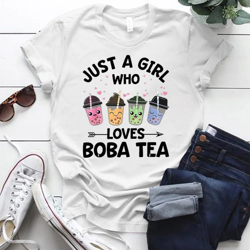 

New Fashion Just A Girl Who Loves Boba Tea Print Graphic T Shirt Unisex Fashion Casual Short Sleeve Shirt Tee