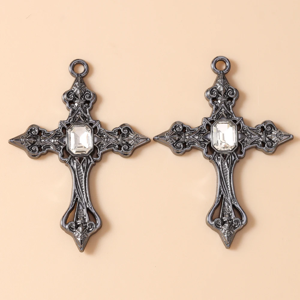 Leslie 5 Stück 54*39mm Prachtvolle Gothic Hip Hop Kristall-Kreuz-Anhänger für Halsketten, Armbänder, Schmuckherstellung, DIY-Basteln – Detail 5