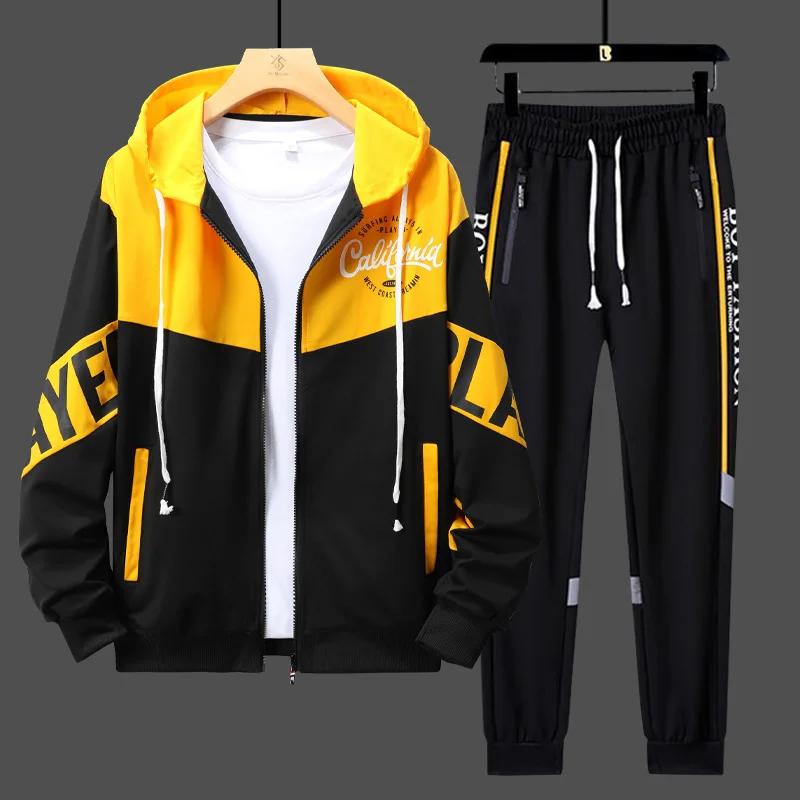 Spring Autumn Men's Two-piece Set Hooded Versatile Trendy Casual Sports Class Uniform Loose Men's Clothes Suit Casual Versatile