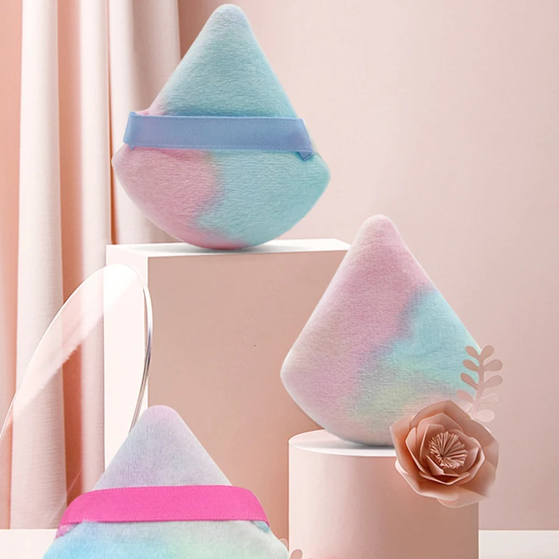 3Pcs Triangle Velvet Powder Puff Flowers Mini Face Makeup Sponge Cosmetics Soft Cotton Face Powder Puff Washable Lightweight