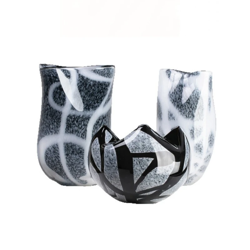 Dark Gray Glass Vase, Modern Minimal Floral Container, Tabletop Ornament for Dining Table Home Matching Decor