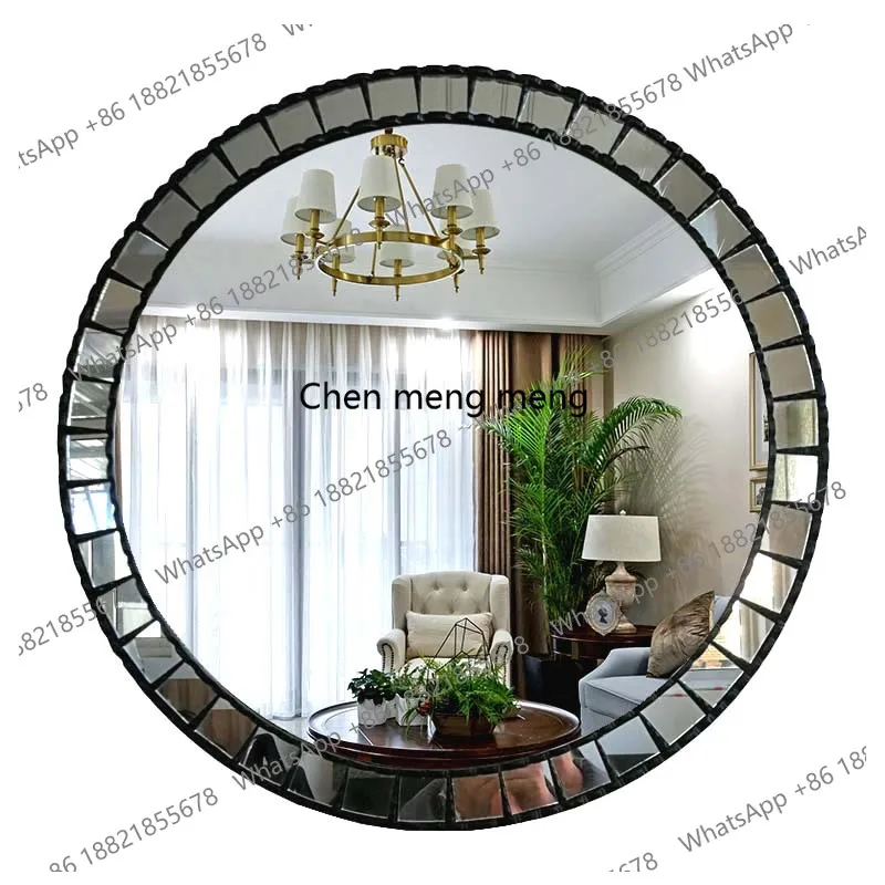 European-style handmade glass sheet beauty handicraft round mirror retro wall-mounted bathroom mirror