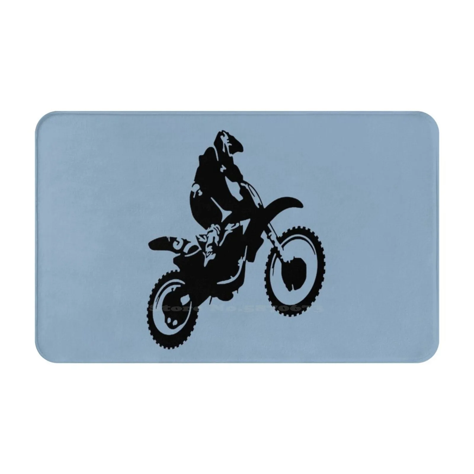 Motor X Dirt Bike Monotone Vector Art-Black Soft Cushion Car Home Carpet Door Mat Bikers Motorbike Motorcross Motorx Motocross