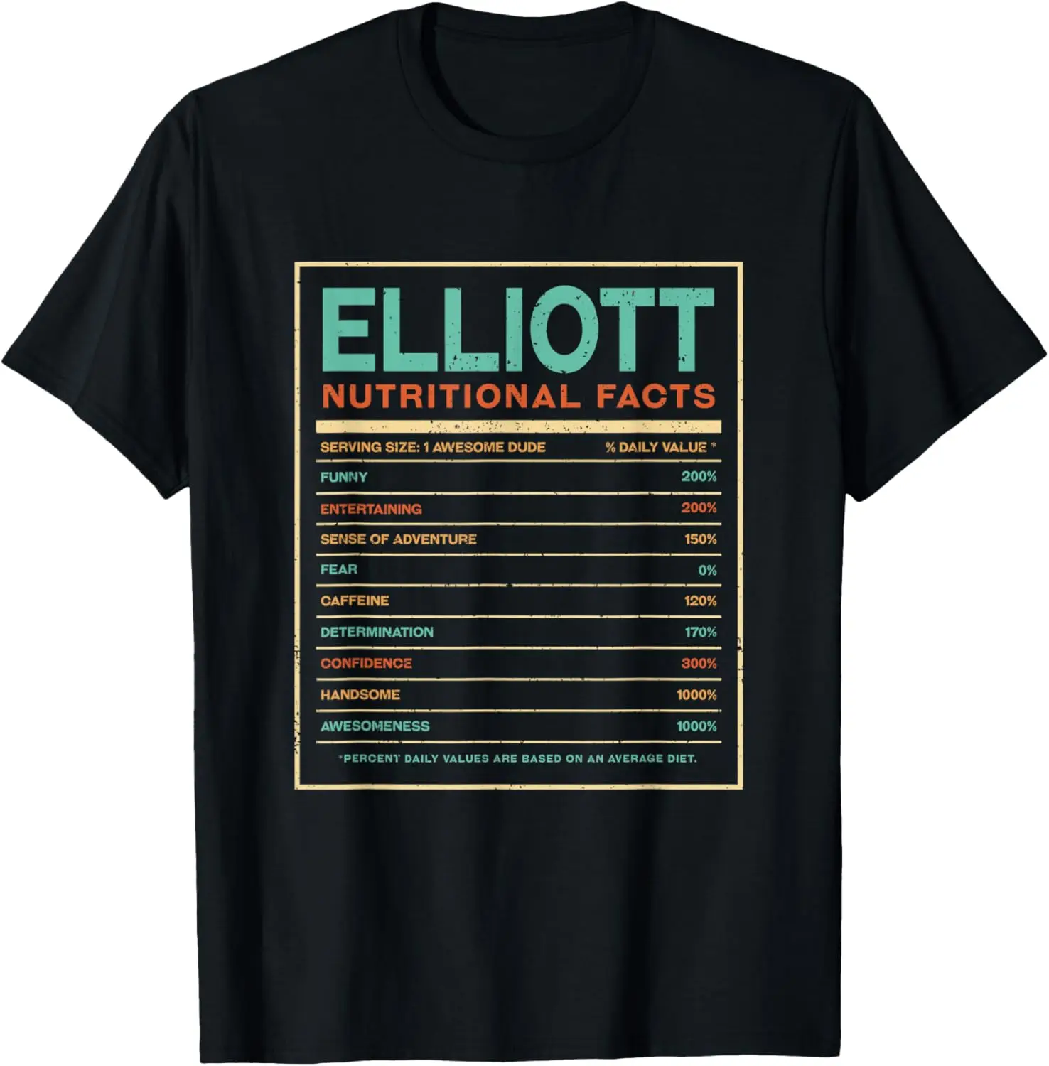 Elliott Nutrition Facts Funny Personalized Name T-Shirt