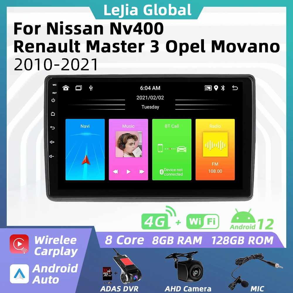 

2 Din Android Car Radio Multimedia for Nissan Nv400 Renault Master 3 Opel Movano 2010-2021 Navigation Carplay Auto Stereo GPS