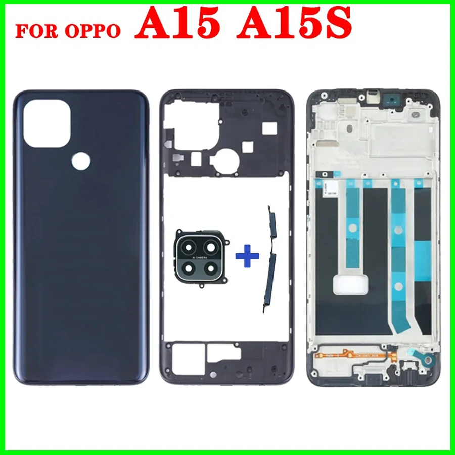 Back Battery Cover housing For Oppo A15 / A15S LCD Front Middle frame With Camera Lens Side Key Button