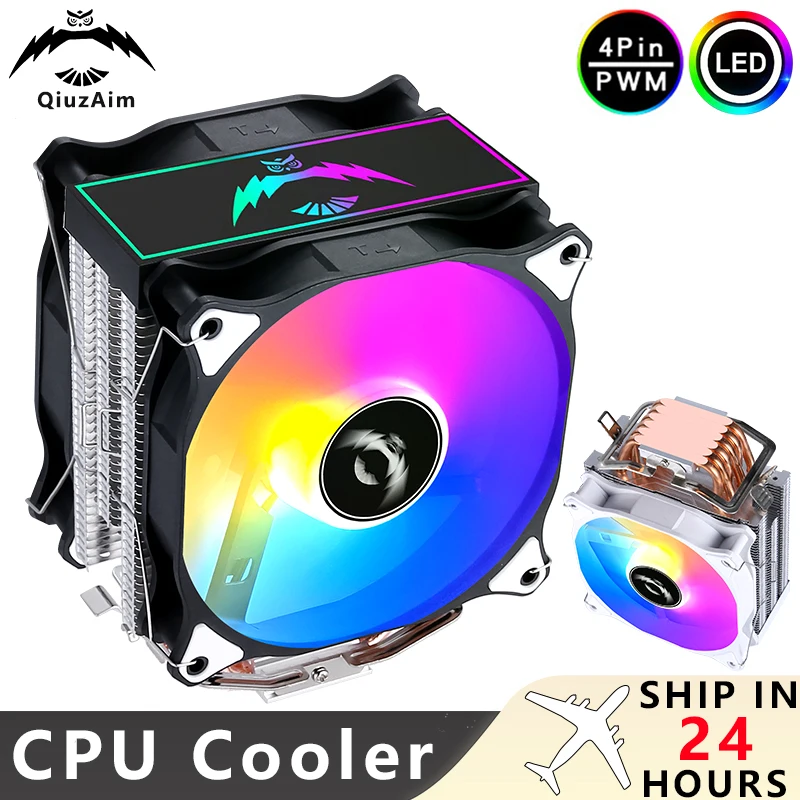 

QiuzAim Compatible LGA115x 1200 1700 AM4 2011 2066 x79 x99 Cooler CPU Fan 120mm High Performance Cooler Processor 4/6 Heat Pipe