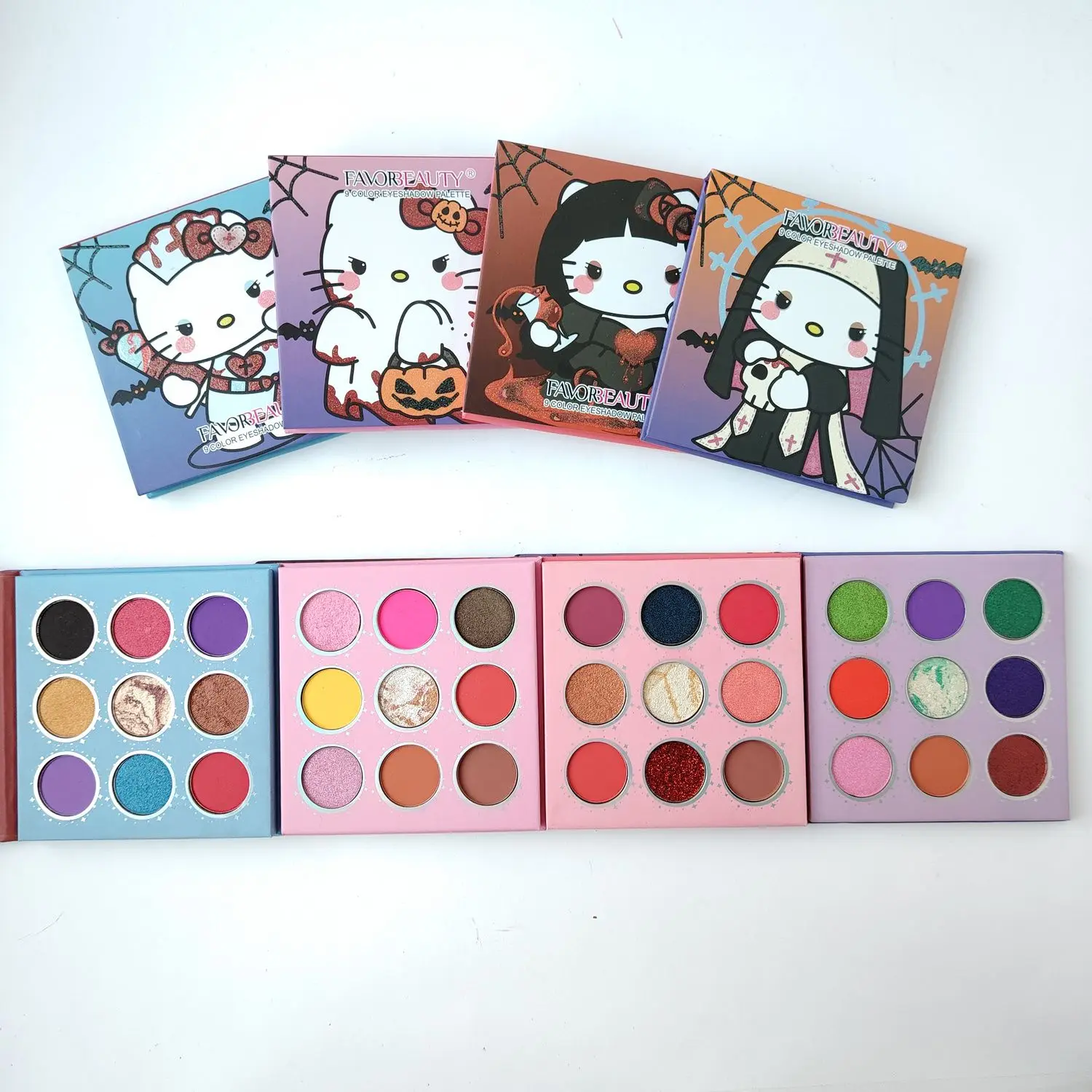 

New Hello Kitty 9 colors Eye Shadow Disc Cartoon Halloween Eyeshadow Pearl Matte Eyeshadow kawaii Productos Accesorios Women