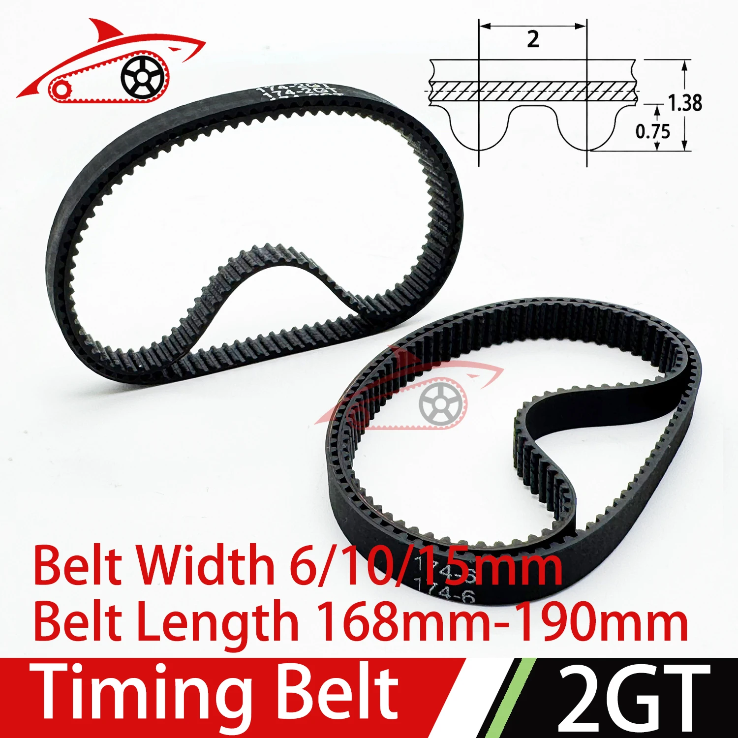 GT2 Timing Synchronous Belt Length 160 162 164 166 168 170 172 174 176 178 180 182 184 186 188 190mm 2GT Closed Loop Width6~15mm