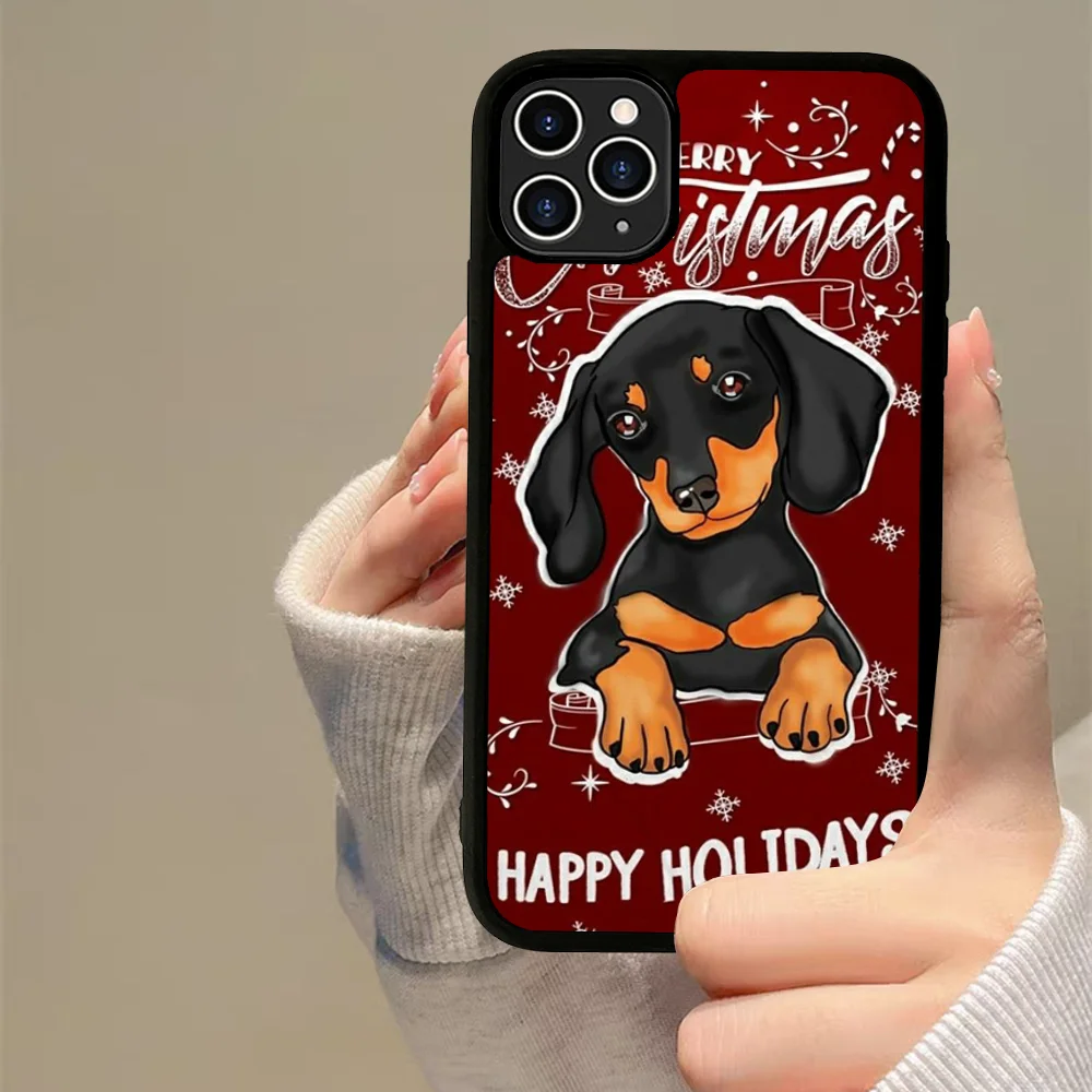 Cartoons Dachshunds Christmas Phone Case Silicone PC+TPU For Samsung S10 20 30 22 23 24 Plus Lite Ultra Cover