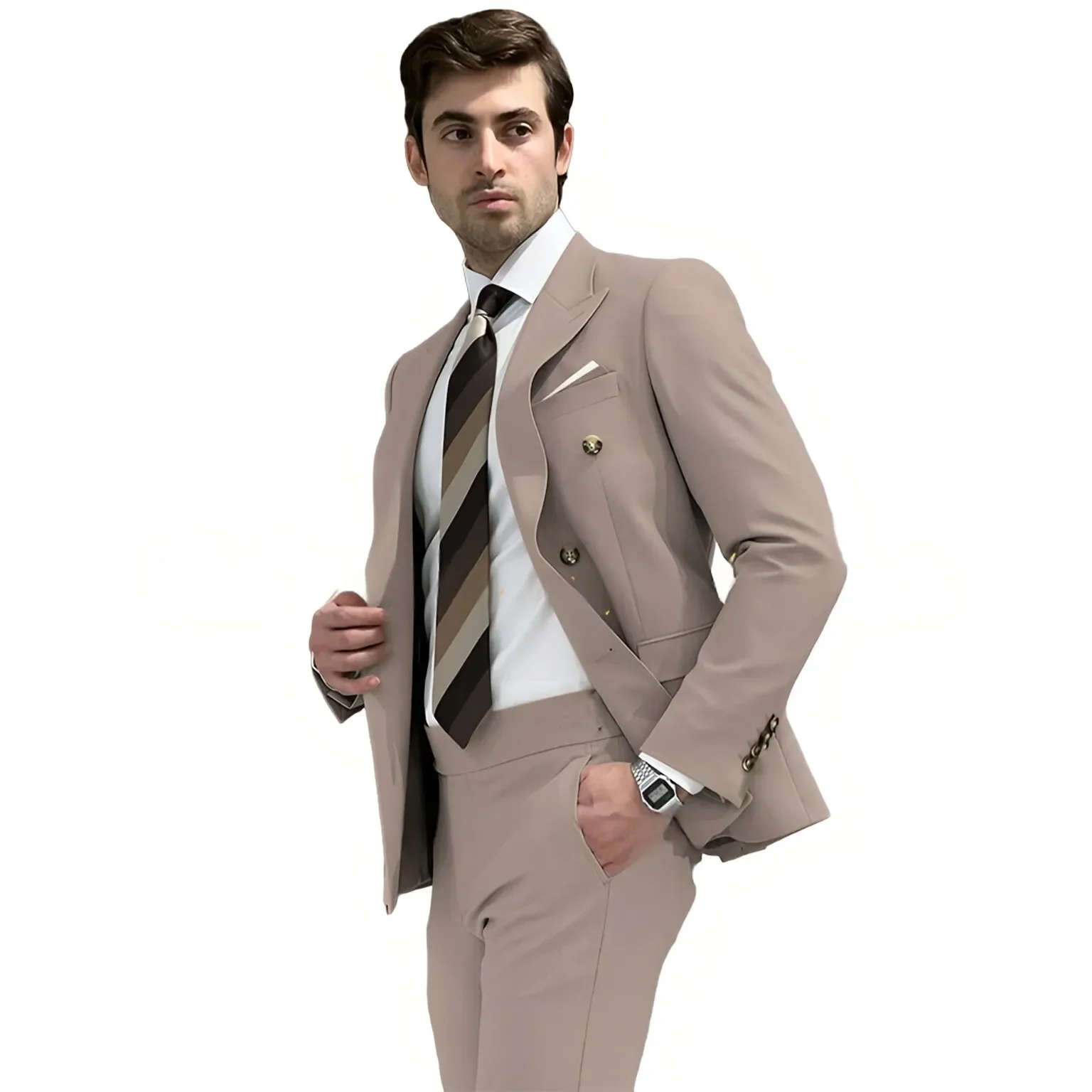 

Khaki Men's Suit 2-piece Set Slim fit double-breasted Blazer Pants Perfect for Wedding Summer Dinner Party, Bespoke Men Tuxedo